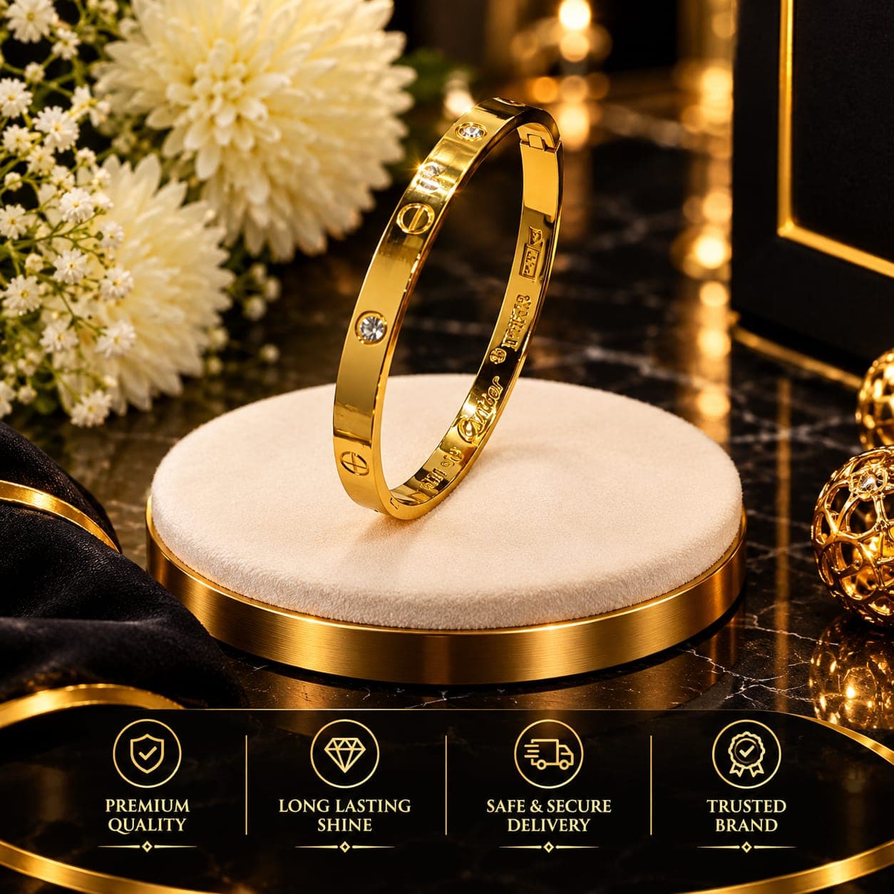 Cartier-Inspired 22K Gold Plated Bracelet